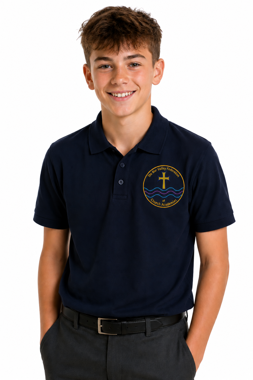 YEAR 6 Navy Polo Shirt with Nar Valley Federation Embroidered Logo