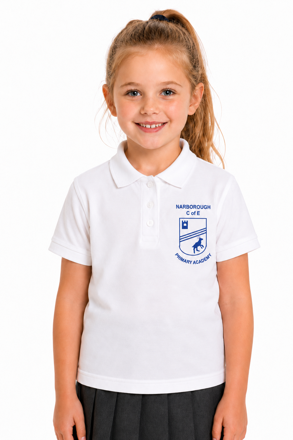 White Polo Shirt with Narborough Embroidered Logo