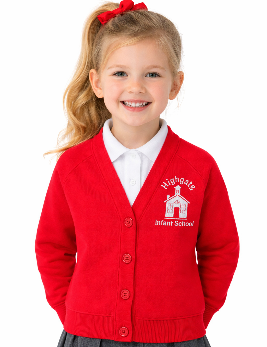 Red Cardigan with Highgate Embroidered Logo