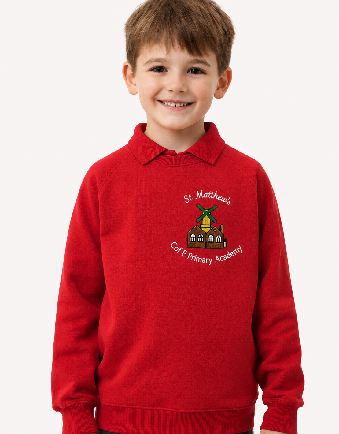 Red Sweatshirt with St Matthews Embroidered Logo