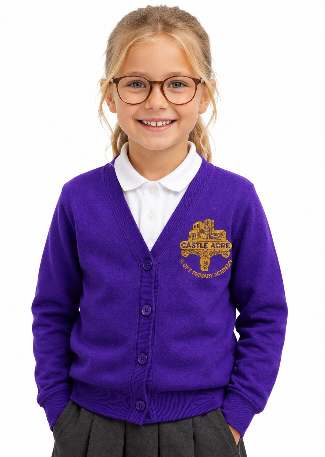 Purple Cardigan with Castleacre Embroidered Logo