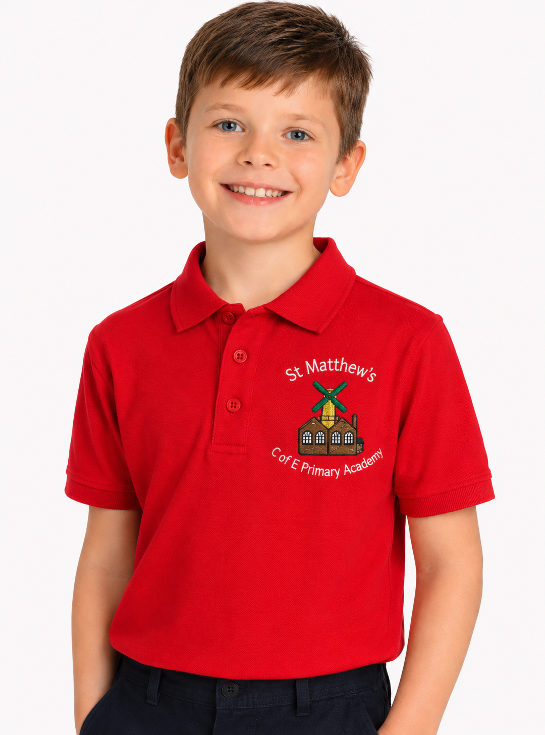 Red Polo Shirt with St Matthews Embroidered Logo