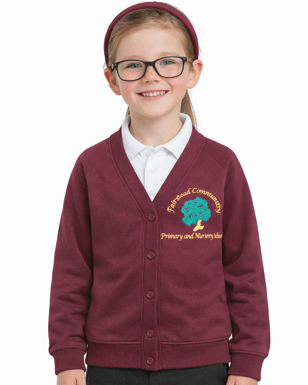 Maroon Cardigan with Fairstead Embroidered Logo