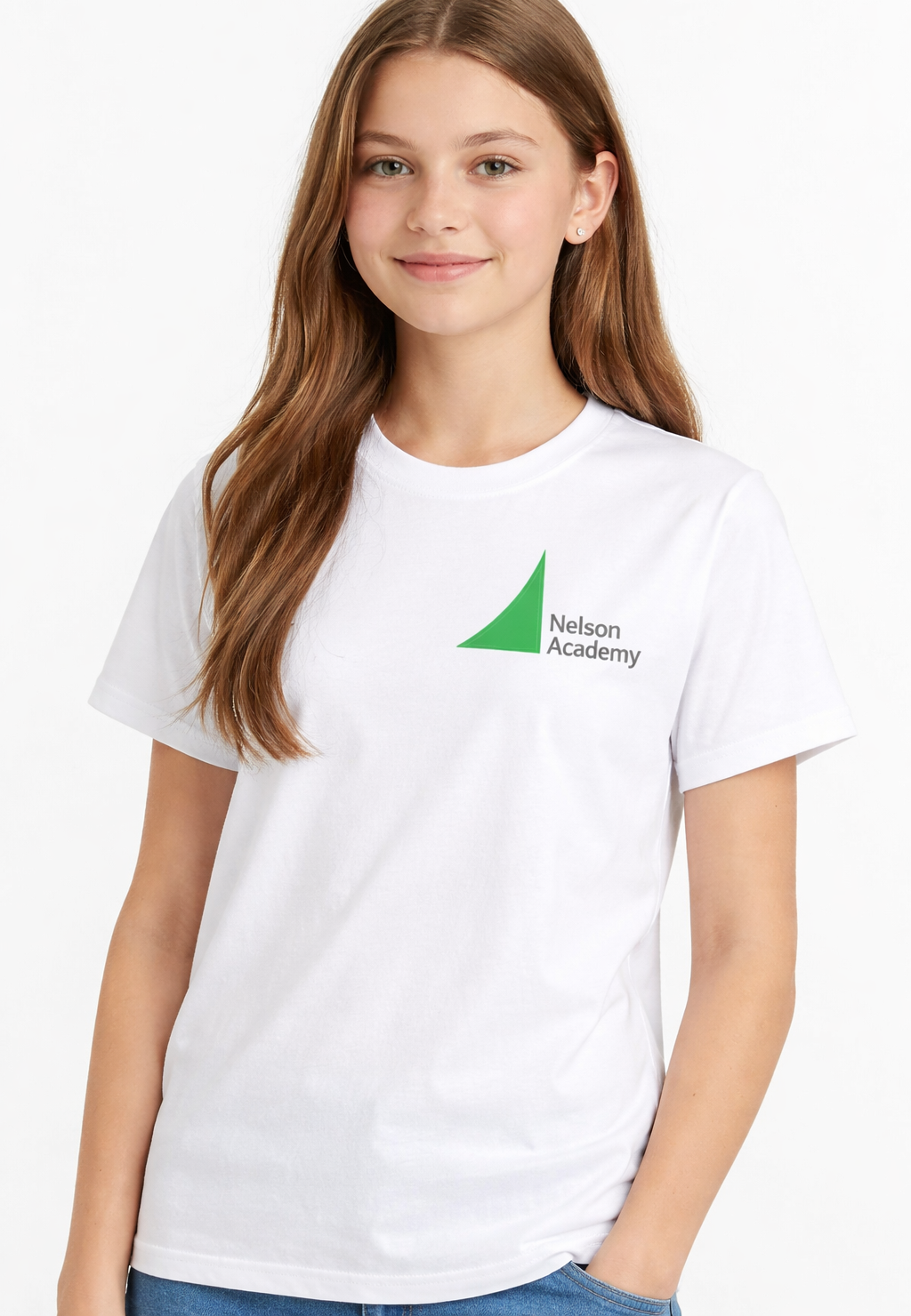 White PE T-Shirt with Nelson Printed Logo