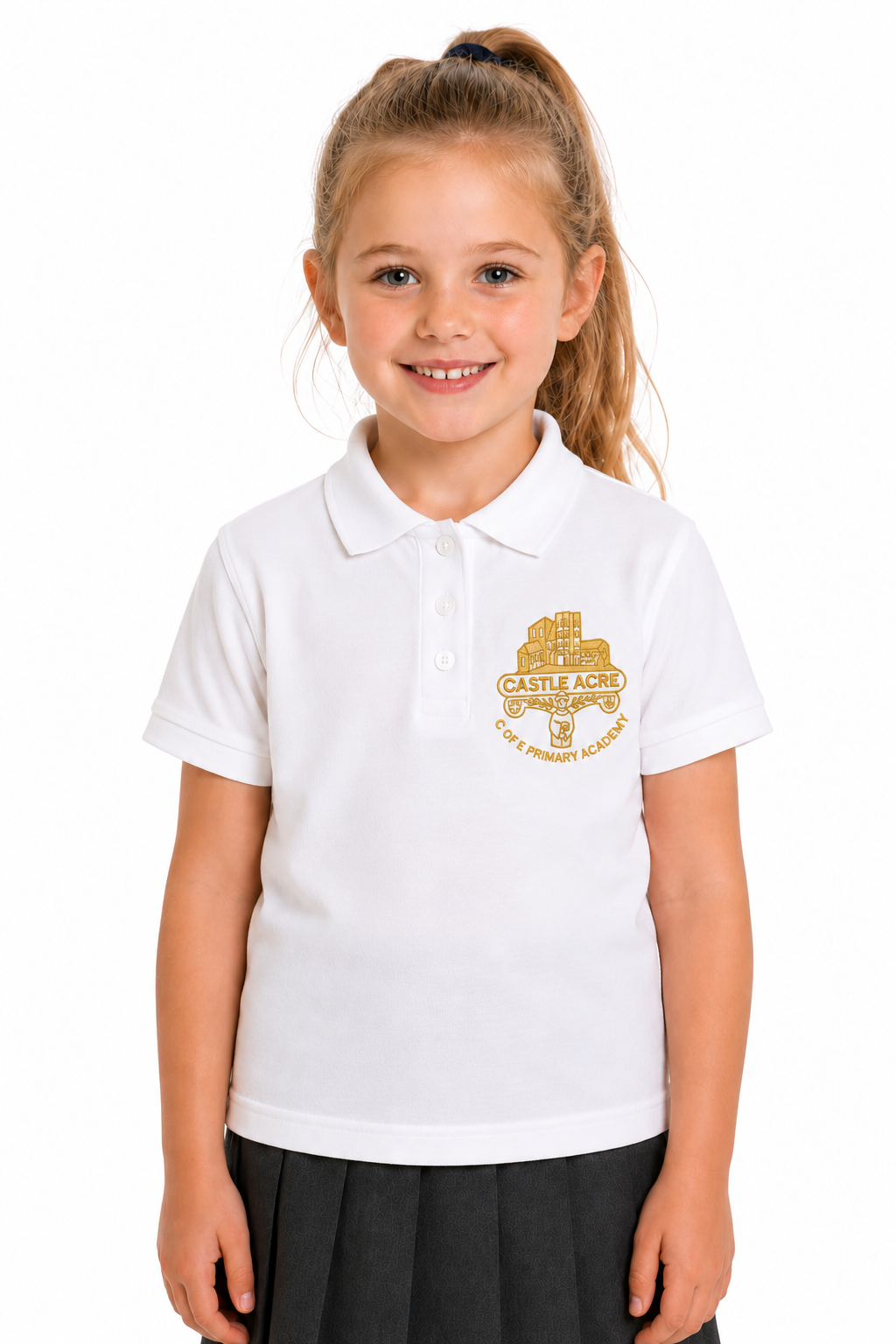 White Polo Shirt with Castleacre Embroidered Logo