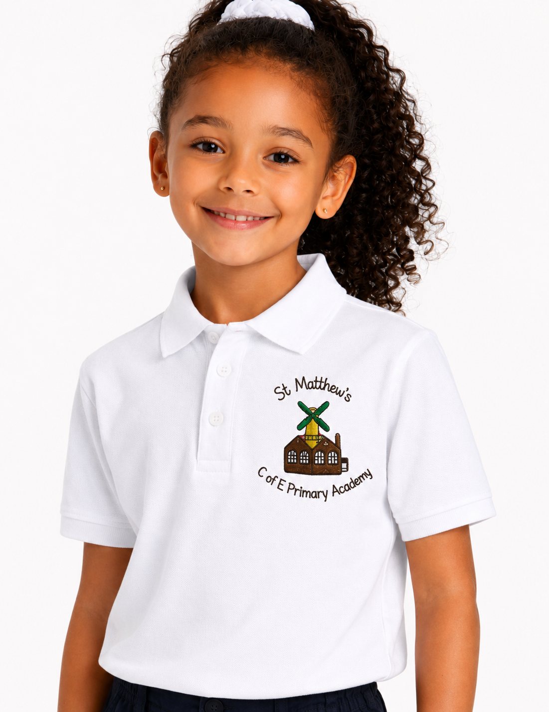 White Polo Shirt with St Matthews Embroidered Logo