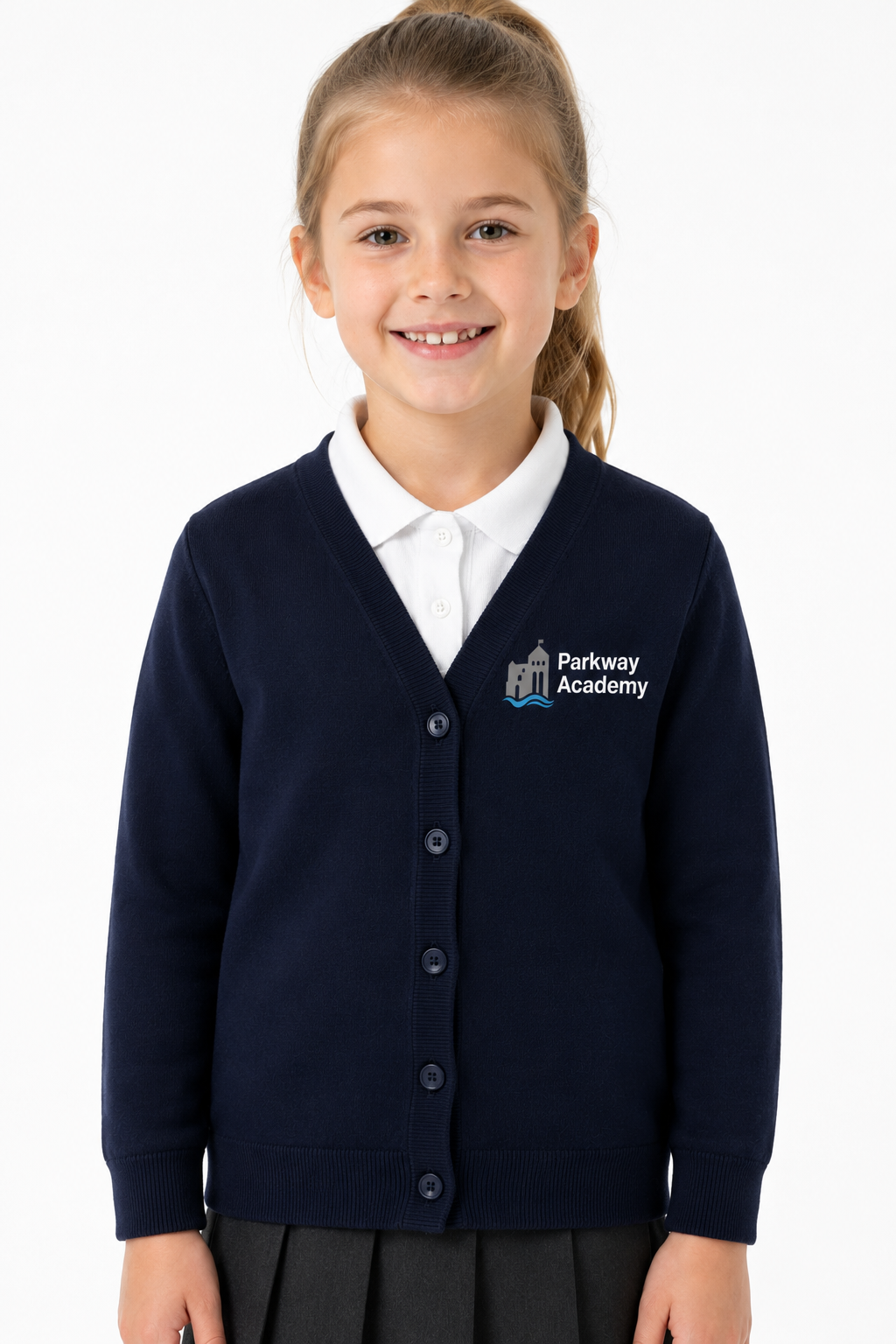 Navy Cardigan with Parkway Academy Embroidered Logo
