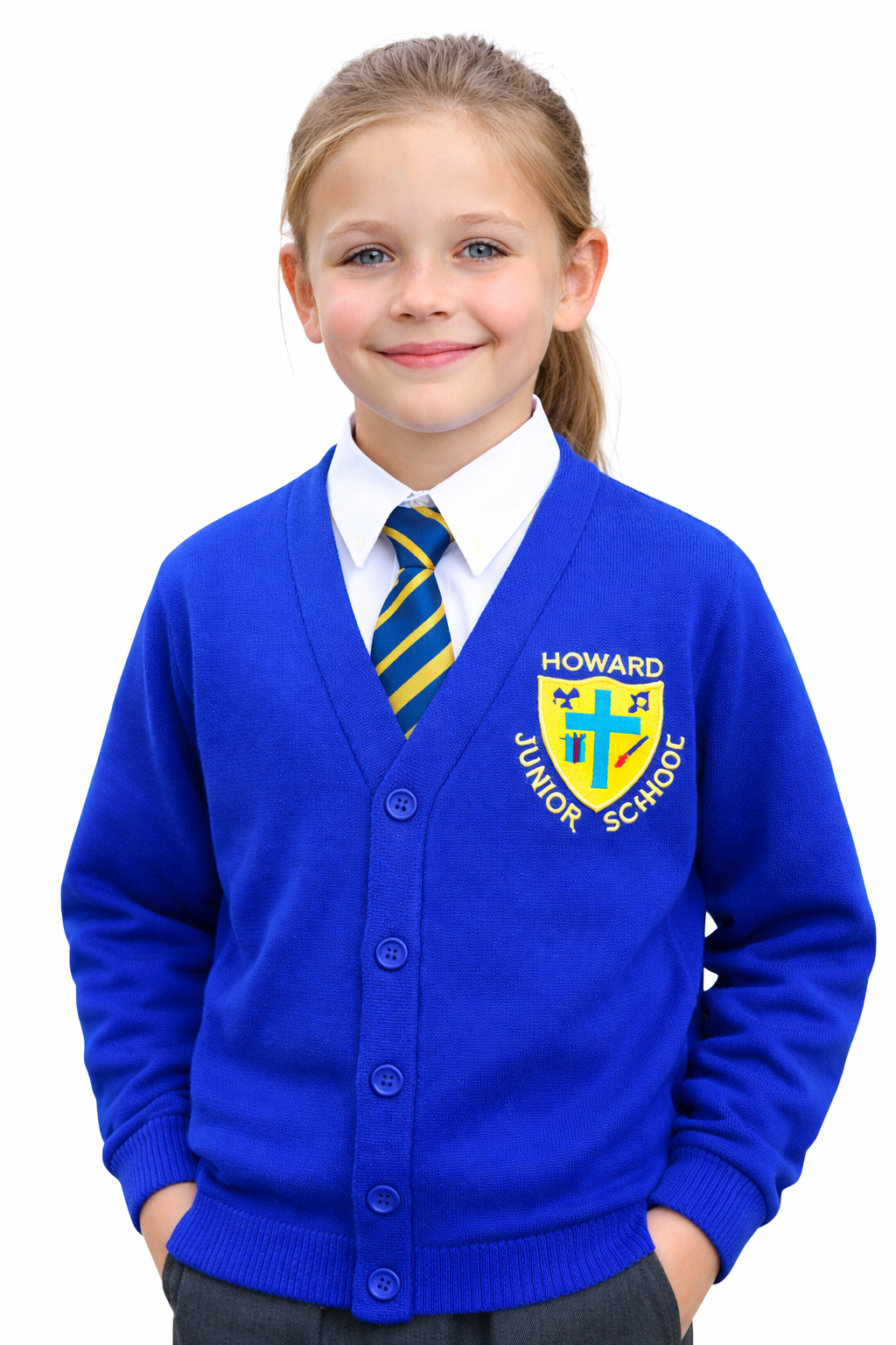 CLEARANCE: Royal Cardigan with Howard Junior Embroidered Logo
