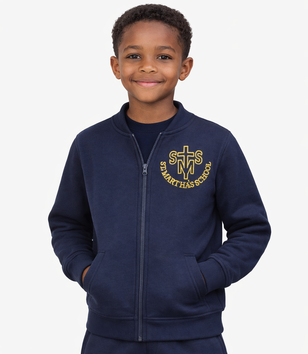 Navy PE Zip Sweatshirt with St Martha's Embroidered Logo