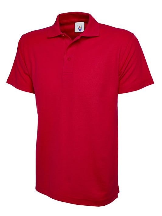 Classic Polo Shirt in Red with Easton Embroidery and Back Print (Horticulture)
