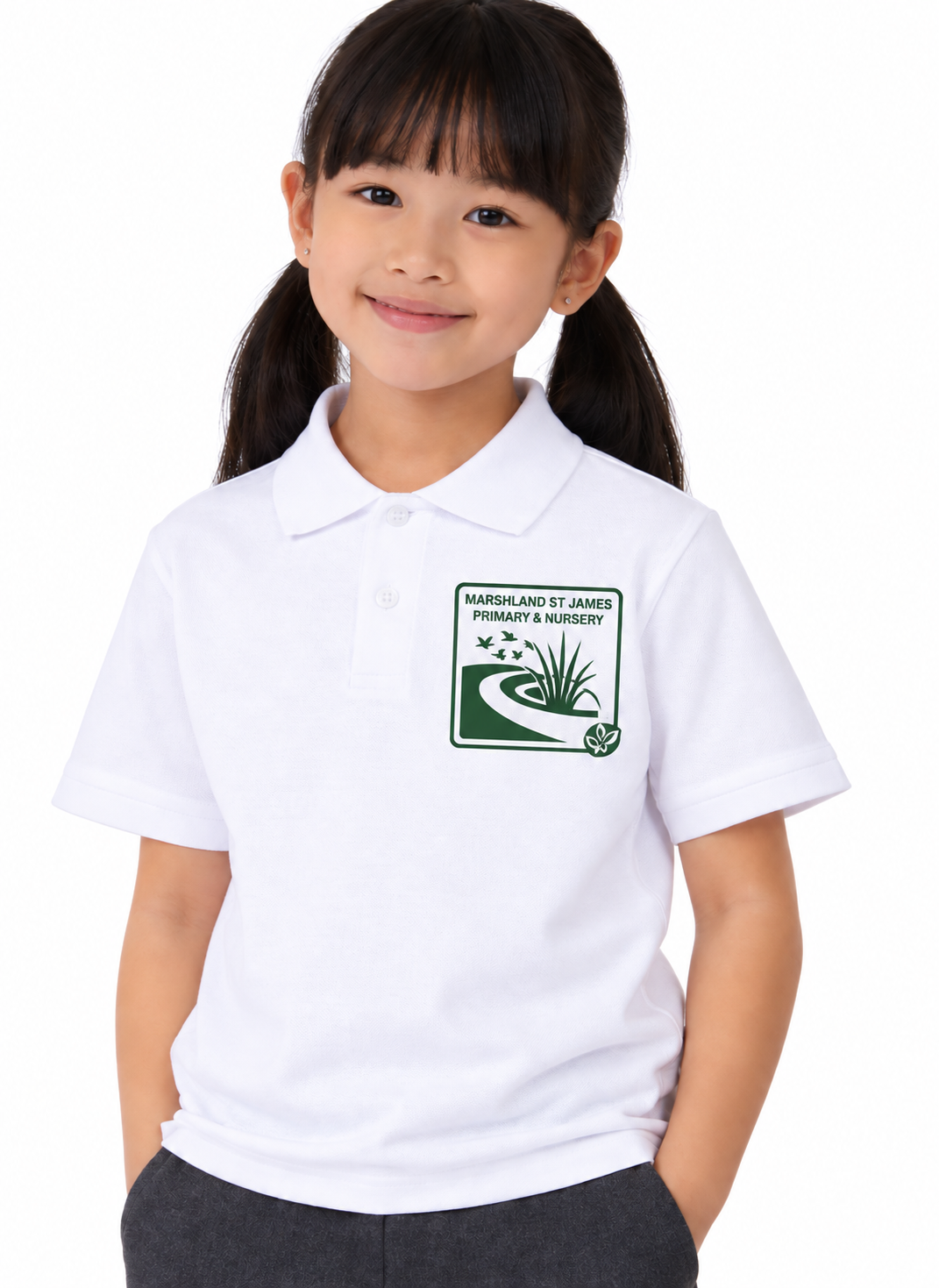 White Polo Shirt with Marshland Embroidered Logo