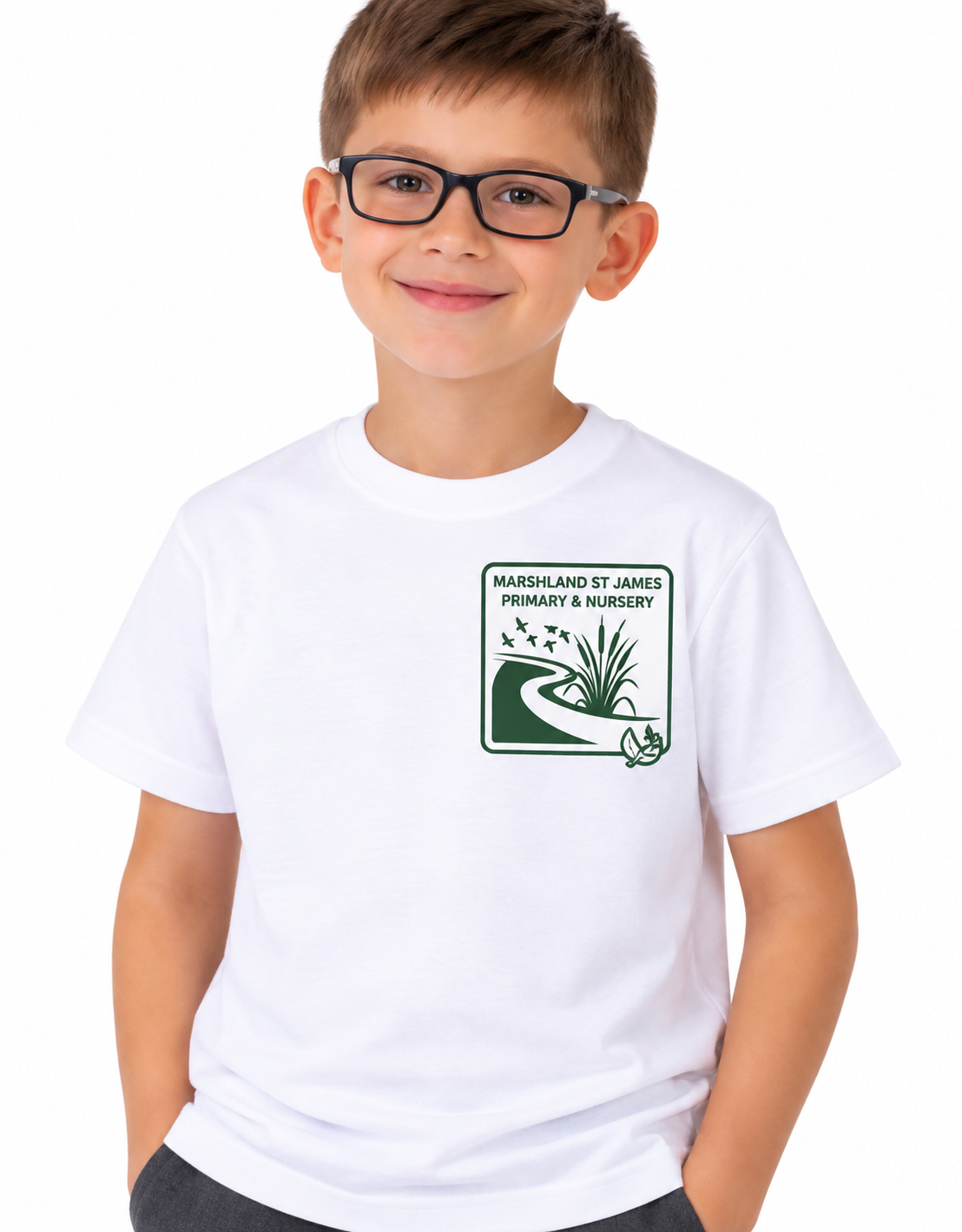 White PE T-Shirt with Marshland Printed Logo
