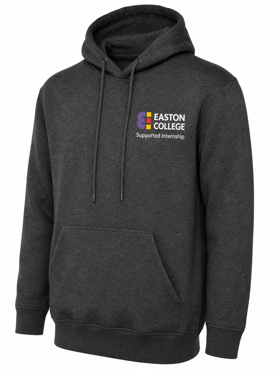 Classic Hoodie in Charcoal with Easton Logo, Supported Internship and Back Print