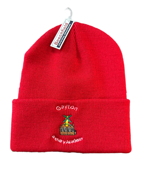 Red Childs Beanie Hat with Gayton Embroidered Logo