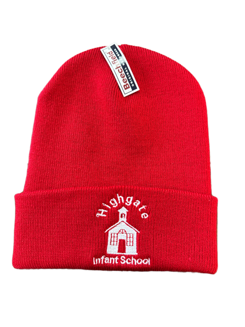Red Childs Beanie Hat with Highgate Embroidered Logo