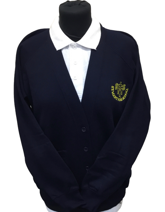 Navy Cardigan with St. Martha's School Embroidery