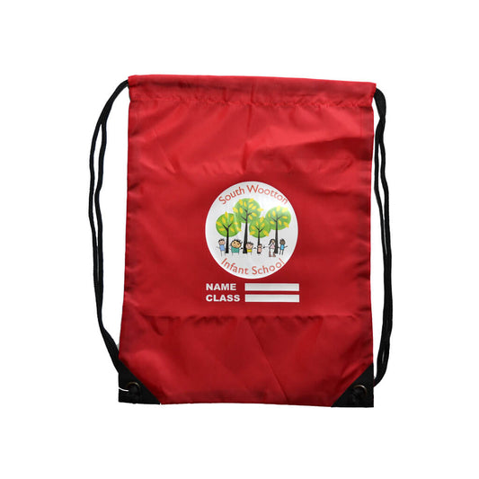 Red PE Bag with South Wootton Infants Print