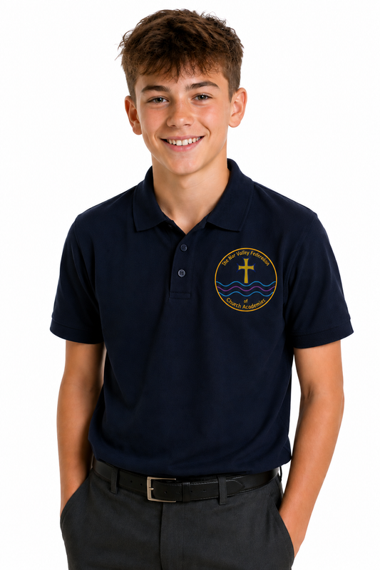 YEAR 6 Navy Polo Shirt with Nar Valley Federation Embroidered Logo