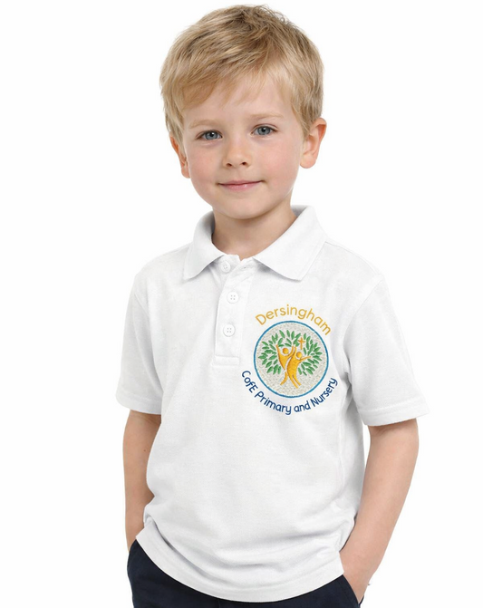 White Polo Shirt with Dersingham Embroidered Logo