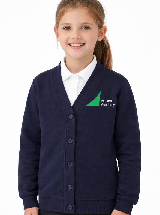 Navy Cardigan with Nelson Embroidered Logo