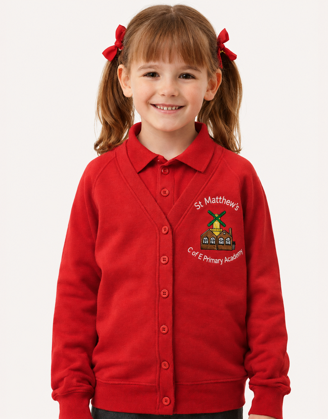 Red Cardigan with St Matthews Embroidered Logo