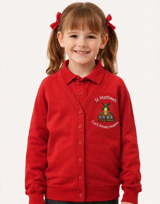 Red Cardigan with St Matthews Embroidered Logo