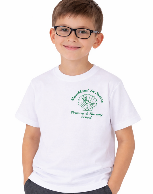 White PE T-Shirt with Marshland Printed Logo