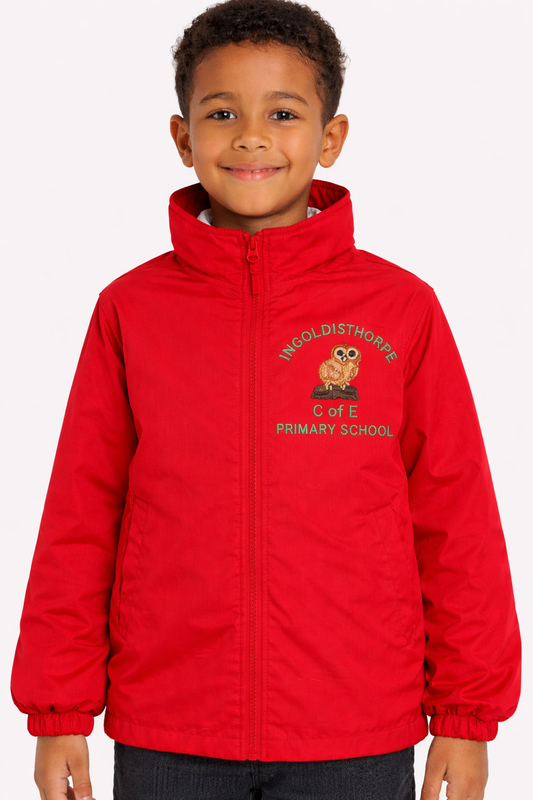 Red Eco Showerproof Jacket with Ingoldisthorpe Embroidered Logo