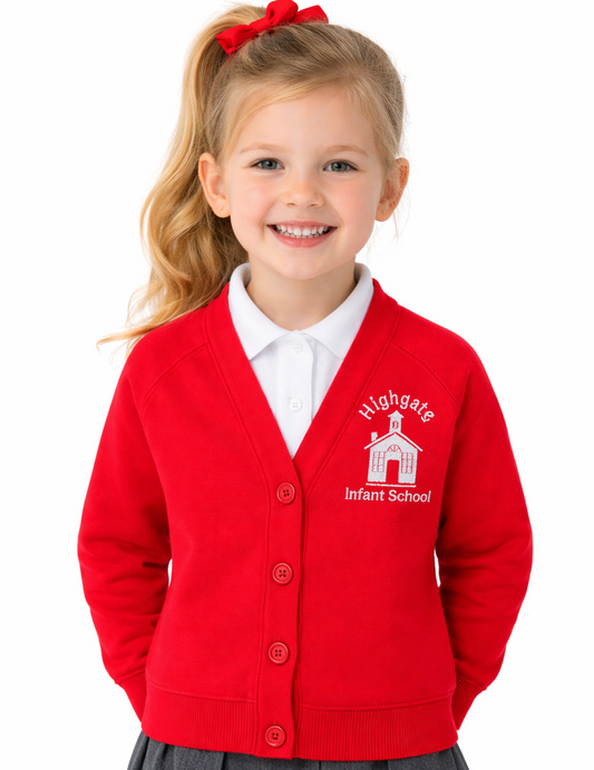 Red Cardigan with Highgate Embroidered Logo