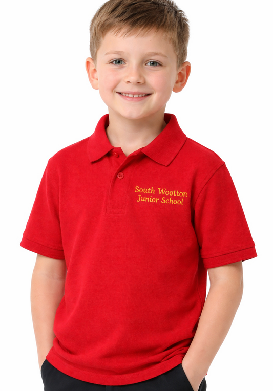 Red (Balmoral) PE Polo Shirt with South Wootton Junior Printed Logo