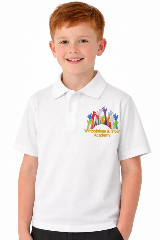 White Polo Shirt with Wimbotsham & Stow Embroidered Logo