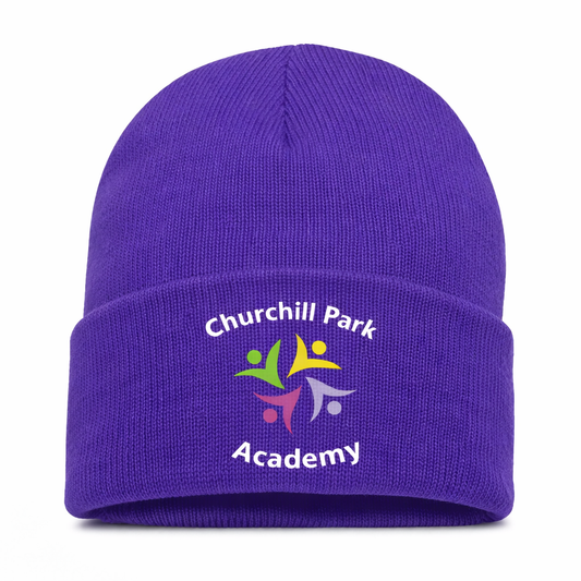 Purple Child's Beanie Hat with Churchill Embroidered Logo