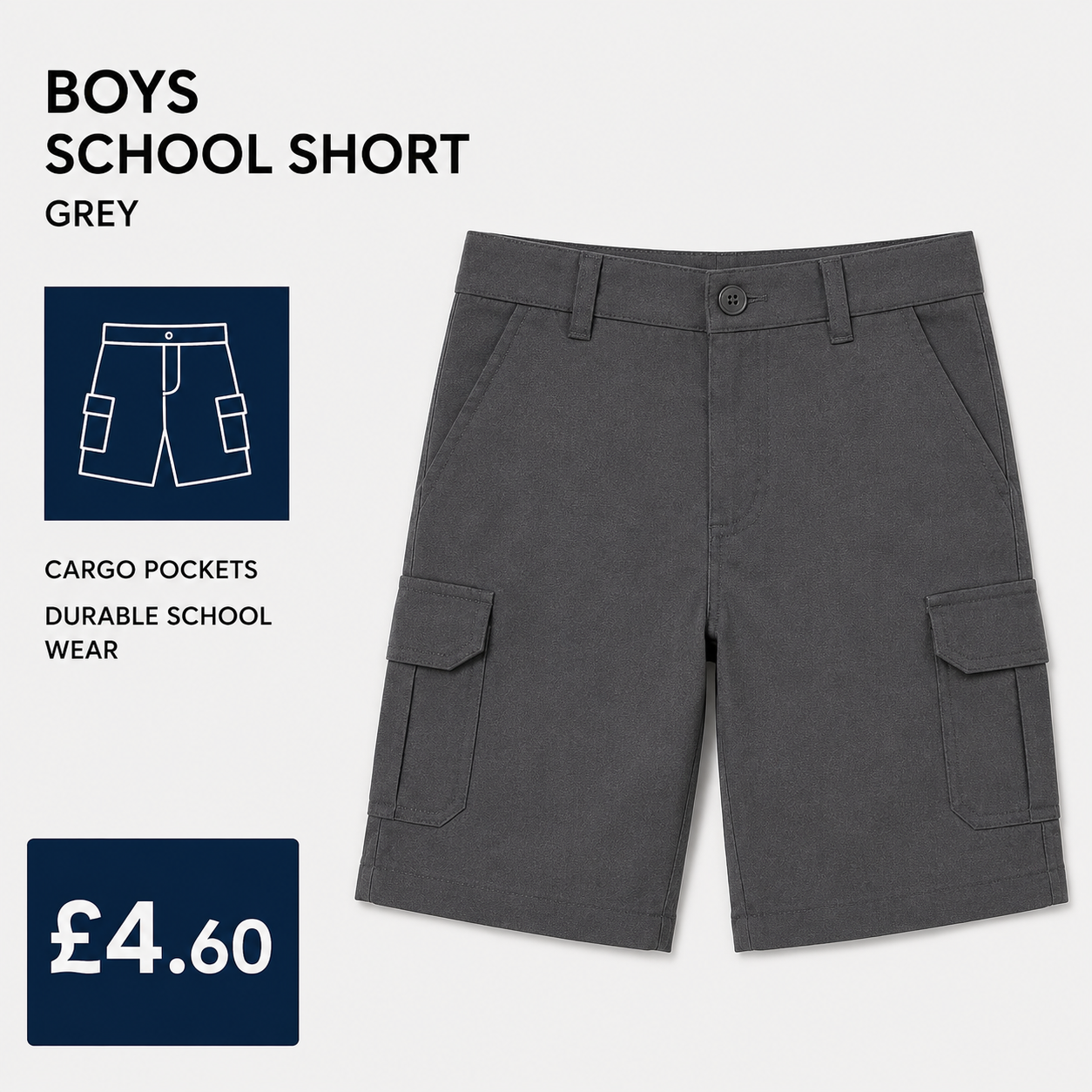 'Little Classmates' Younger Boys Grey Cargo Shorts