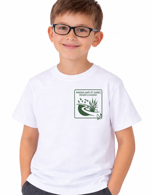 White PE T-Shirt with Marshland Printed Logo