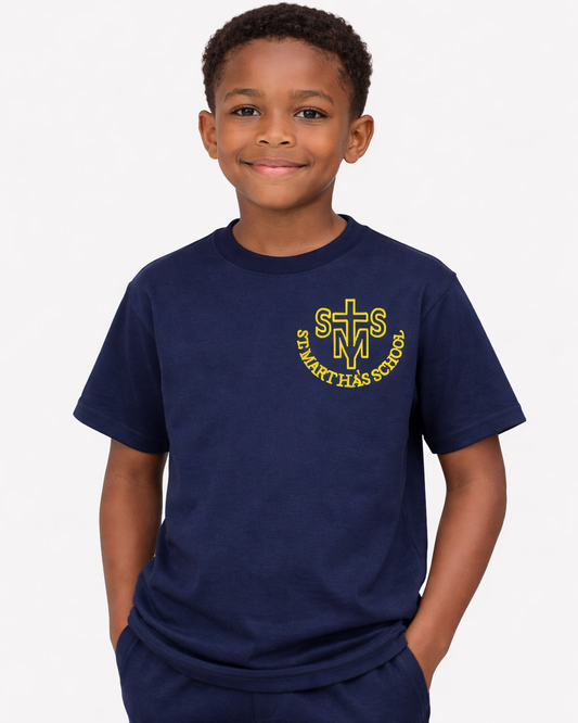 Navy PE T-Shirt St Martha's (Optional Printed Logo)
