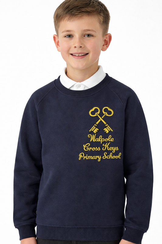Navy Sweatshirt with Walpole Cross Keys Embroidered Logo