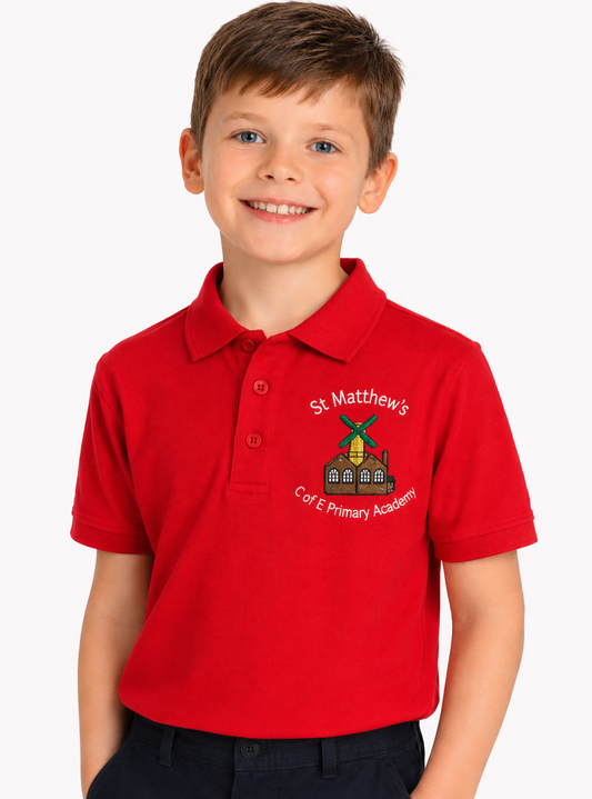 Red Polo Shirt with St Matthews Embroidered Logo