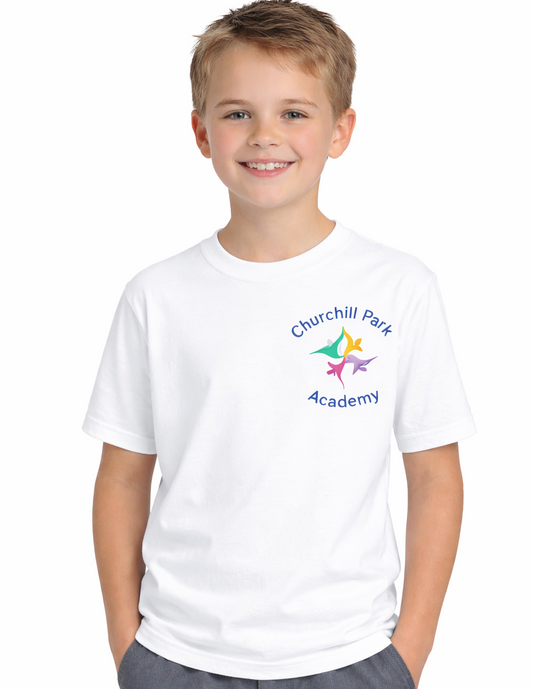 White T-Shirt with Churchill Park Embroidered Logo