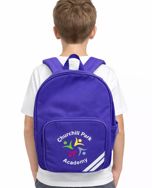 Purple Backpack with Churchill Park Printed Logo