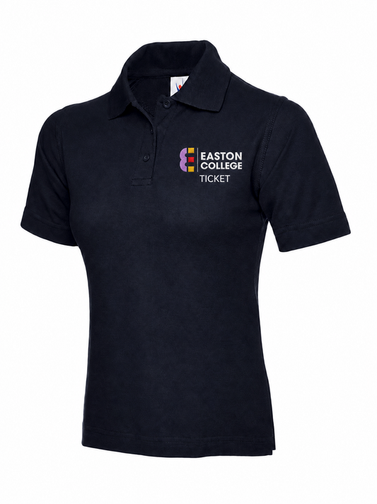 Navy Ladies Polo Shirt with Easton Ticket Printed Logo