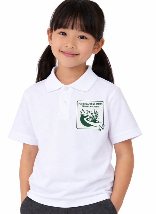 White Polo Shirt with Marshland Embroidered Logo