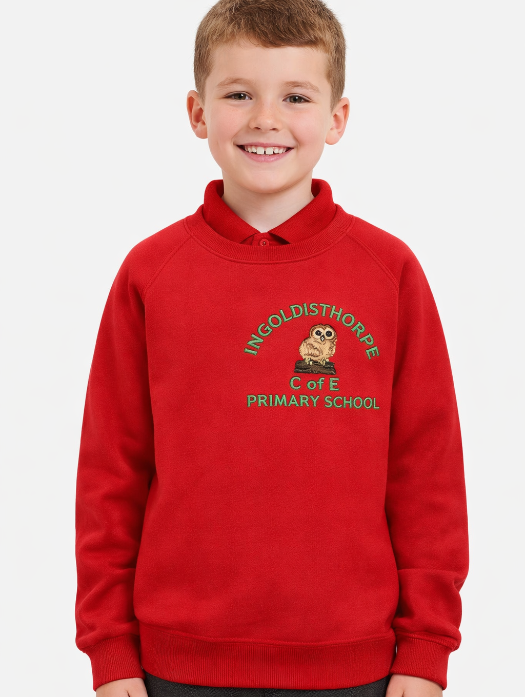 Red Sweatshirt with Ingoldisthorpe Embroidered Logo