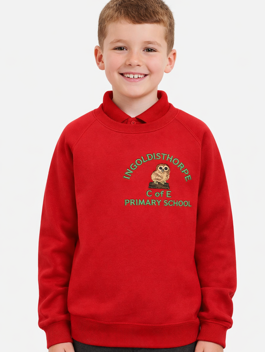 Red Sweatshirt with Ingoldisthorpe Embroidered Logo