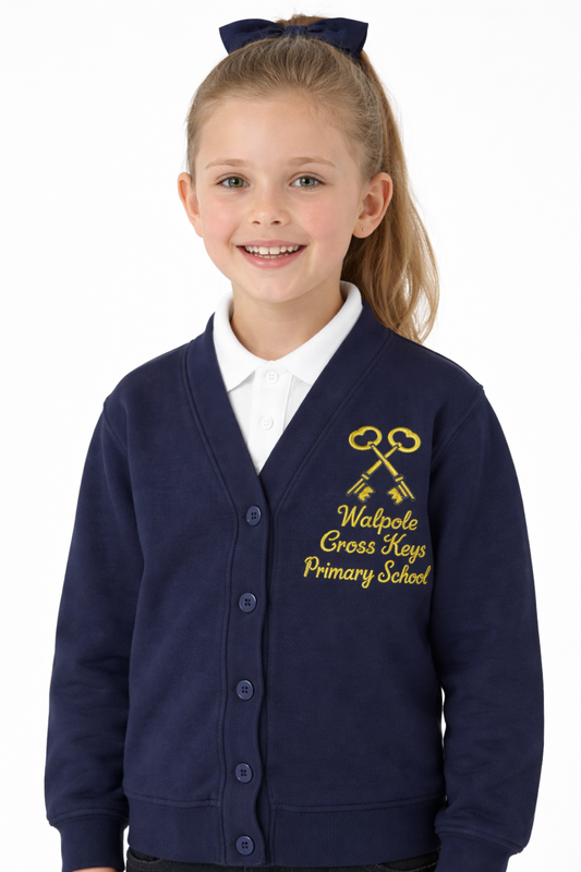 Navy Cardigan with Walpole Cross Keys Embroidered Logo