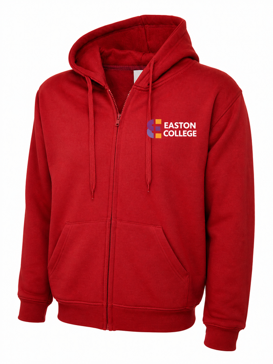 Classic Full Zip Hoodie in Red with Easton and Back Print (Horticulture)