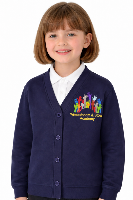 Navy Cardigan with Wimbotsham & Stow Embroidered Logo