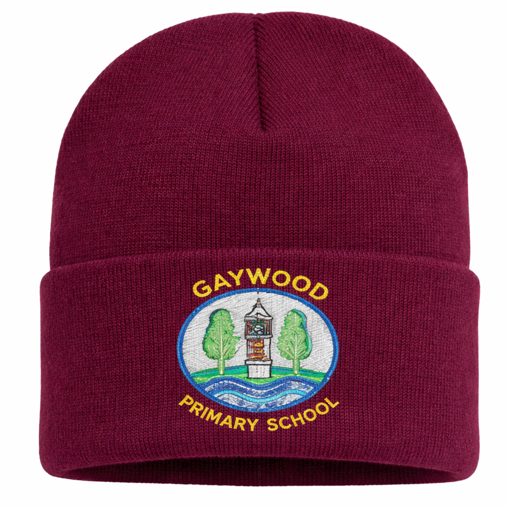 Maroon Child's Beanie Hat with Gaywood Embroidered Logo