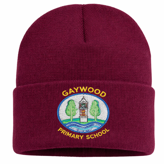 Maroon Child's Beanie Hat with Gaywood Embroidered Logo