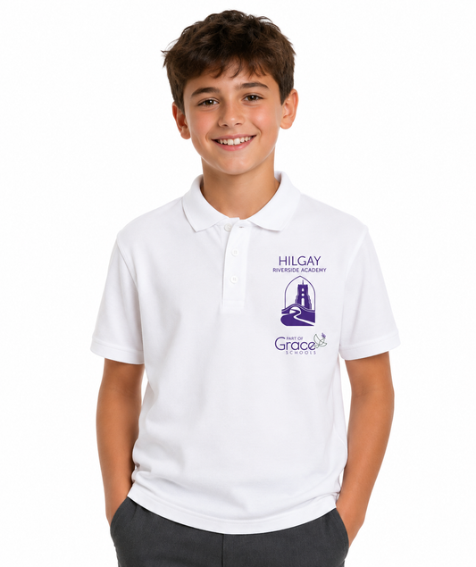 White Polo Shirt with Hilgay Embroidered Logo