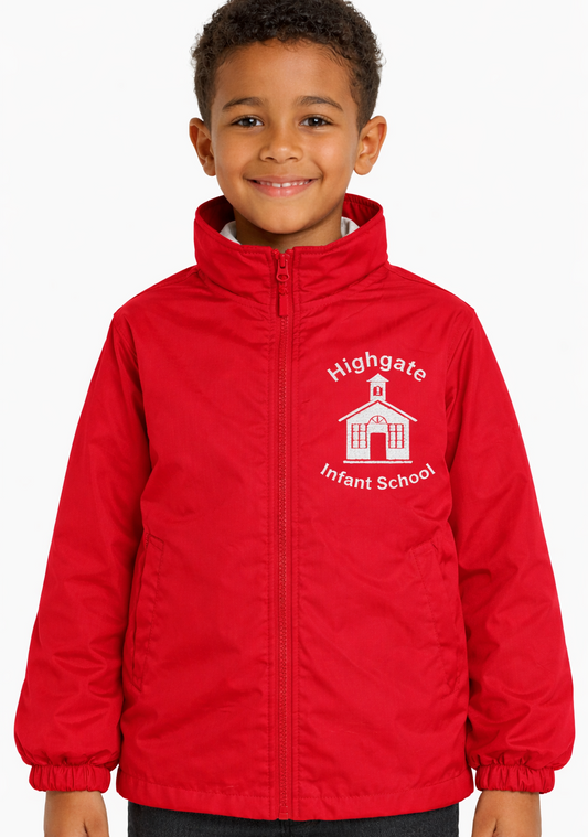 Red Eco Showerproof Jacket with Highgate Embroidered Logo